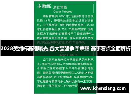 2028美洲杯赛程曝光 各大豪强争夺荣耀 赛事看点全面解析